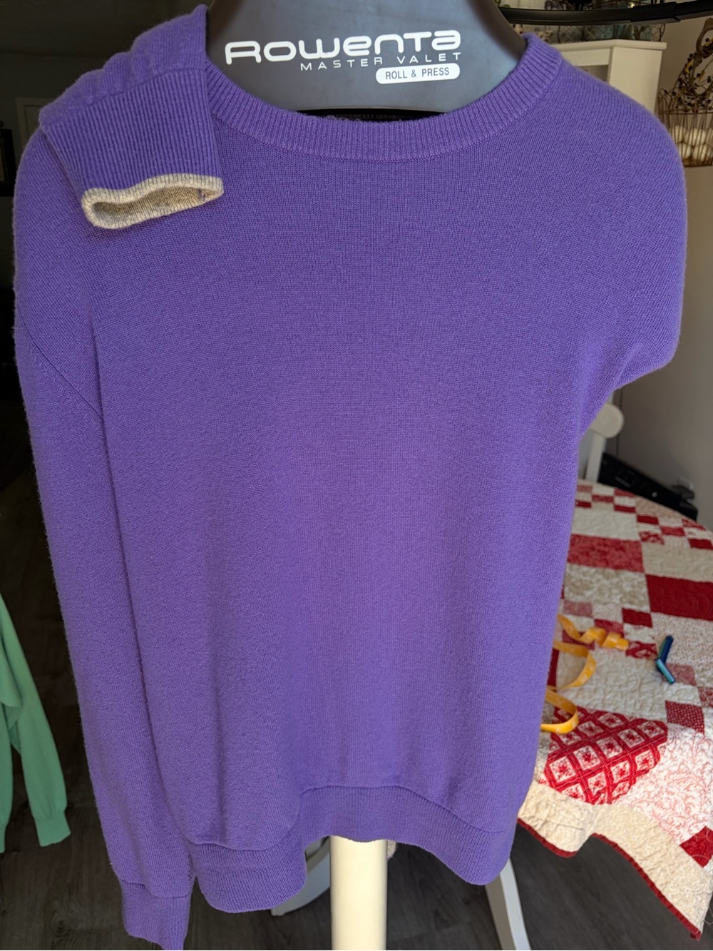 Greyson Purple Crewneck Sweater with Tan Trim